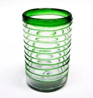  / vasos grandes con espiral verde esmeralda, 14 oz, Vidrio Reciclado, Libre de Plomo y Toxinas